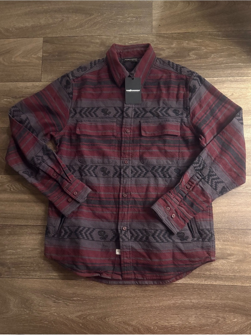 The Hundreds Kirkbell Woven Long Sleeve Button Down in Burgundy
